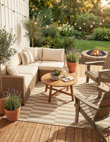 Taupe Easy-Clean Ribbon Indoor / Outdoor Square Rug
