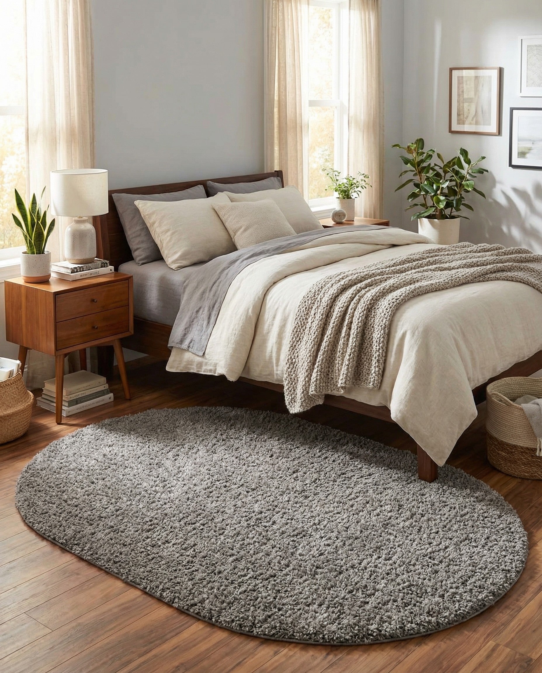  5' 3 x 8' Solid Shag Oval Rug