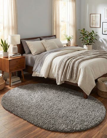 5' 3 x 8' Solid Shag Oval Rug