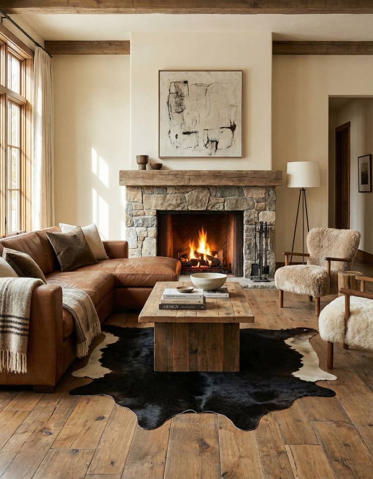 Detail image of  4' 10 x 5' 6 Cowhide Leather Square Rug