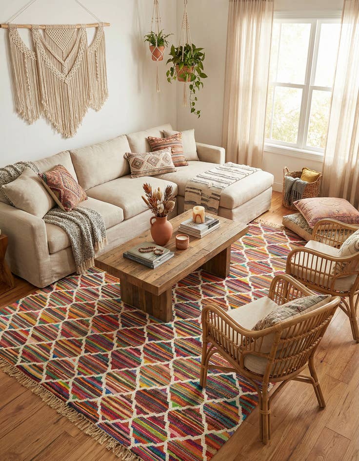 Detail image of 9' x 12'  Hand Woven Chindi Trellis Rug