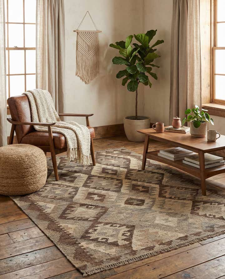 3' 5 x 4' 9 Hand Woven Kilim Maymana Wool Rug