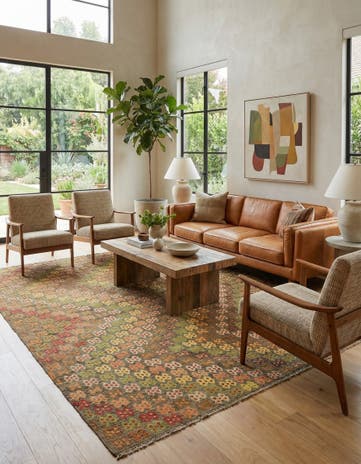 11' x 13' Hand Woven Kilim Modern Wool Rug