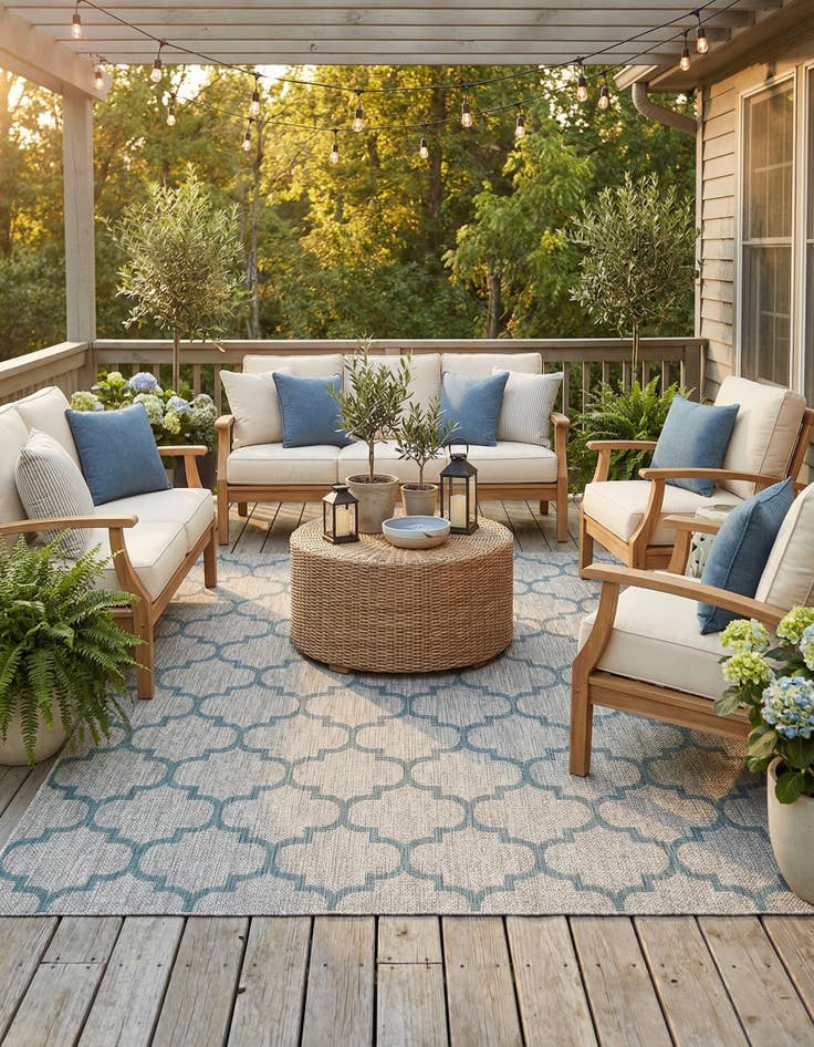 Detail image of 7' 10 x 11' Easy-Clean Trellis Indoor / Outdoor Rug