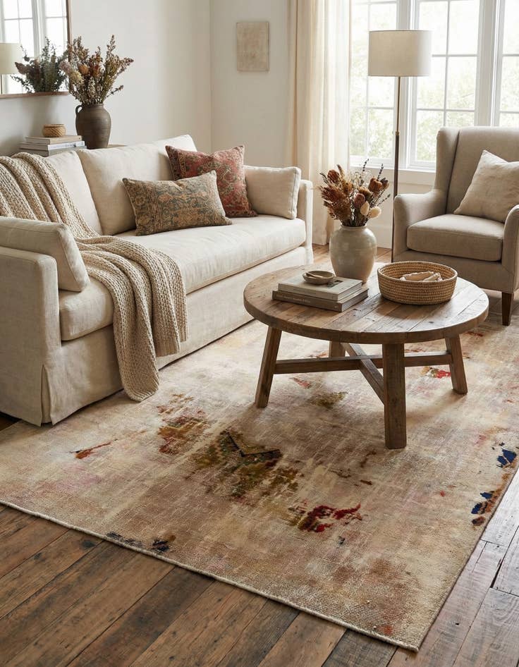 Detail image of 4' 7 x 6'  Hand Knotted Ultra Vintage Persian Wool Rug