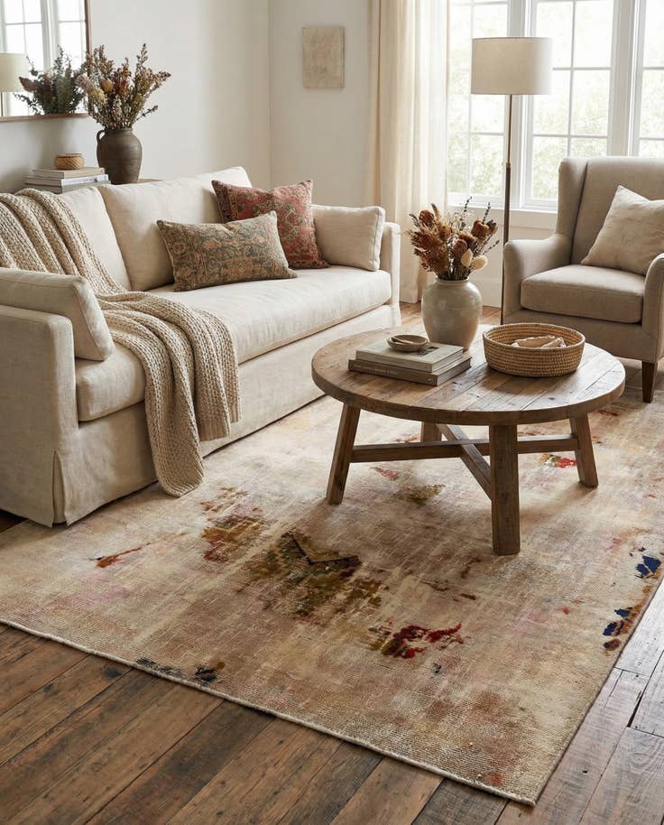 Detail image of 4' 7 x 6' Hand Knotted Ultra Vintage Persian Wool Rug