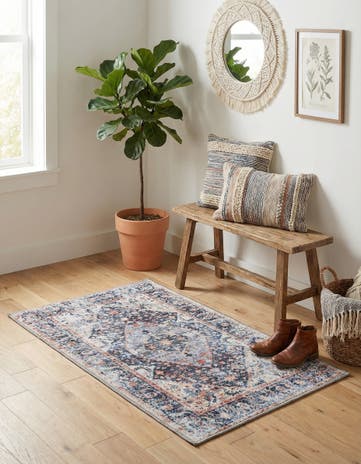 Navy Blue Washable Yara Rug