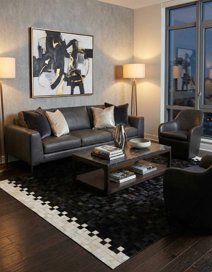 Detail image of 5' 3 x 8' 1 Cowhide Stocks Rug