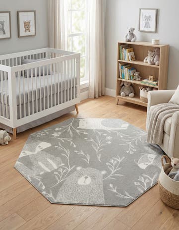 Gray Whimsy Kids Octagon Rug