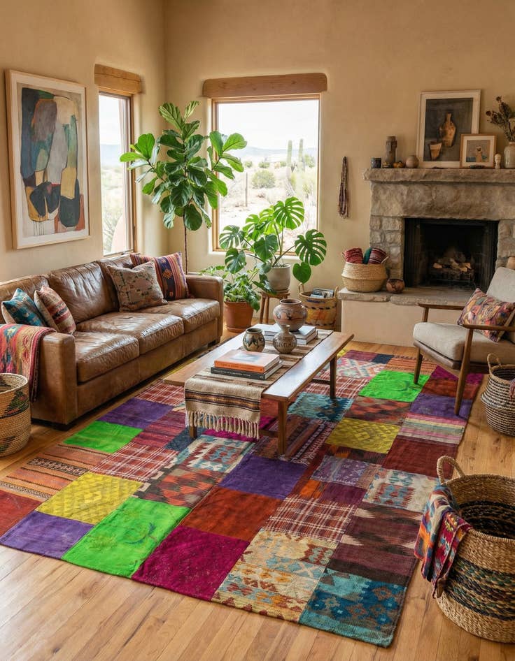 Detail image of 6' 9 x 10'  Hand Woven Kilim Patchwork Wool Rug