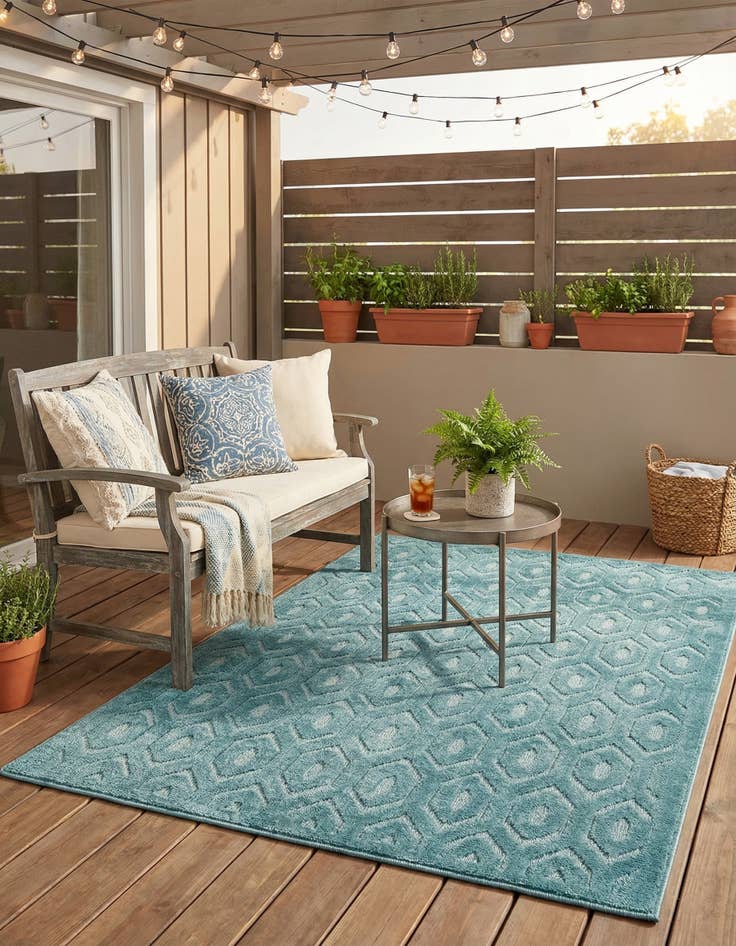 Detail image of 4' x 6' Easy-Clean Trellis Textured Indoor / Outdoor Rug
