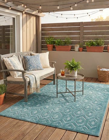 Aqua Easy-Clean Trellis Textured Indoor / Outdoor Rug