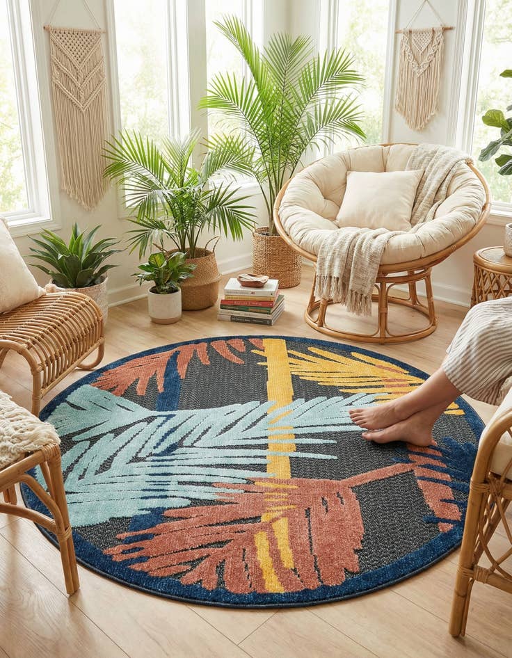 Detail image of  5' 3 x 5' 3  Washable Belize Indoor / Outdoor Round Rug