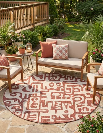 Rust Red Easy-Clean Modern Indoor / Outdoor Round Rug