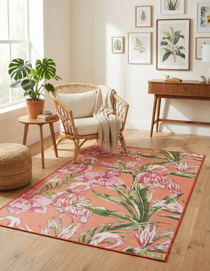 Detail image of 4' x 6' Easy-Clean Botanical Indoor / Outdoor Rug