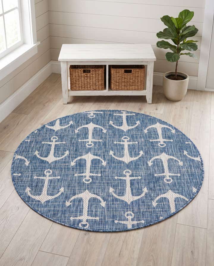 4' x 4' Easy-Clean Coastal Indoor / Outdoor Round Rug