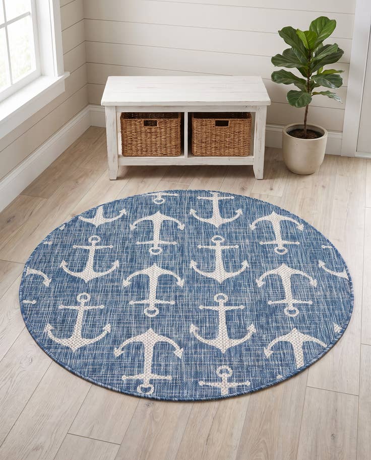 Detail image of 4' x 4' Easy-Clean Coastal Indoor / Outdoor Round Rug
