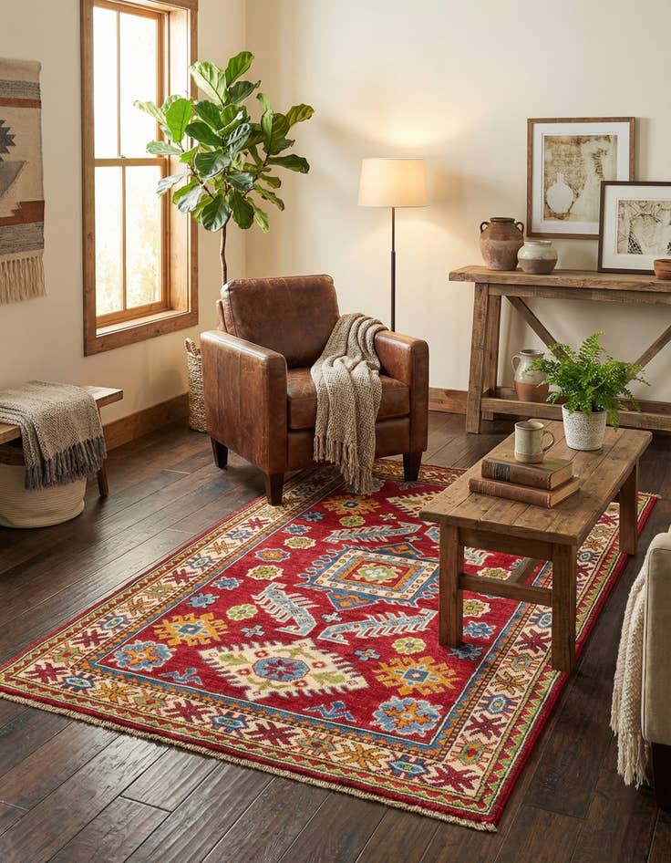 Detail image of 3' 4 x 5'  Hand Knotted Kazak Rug