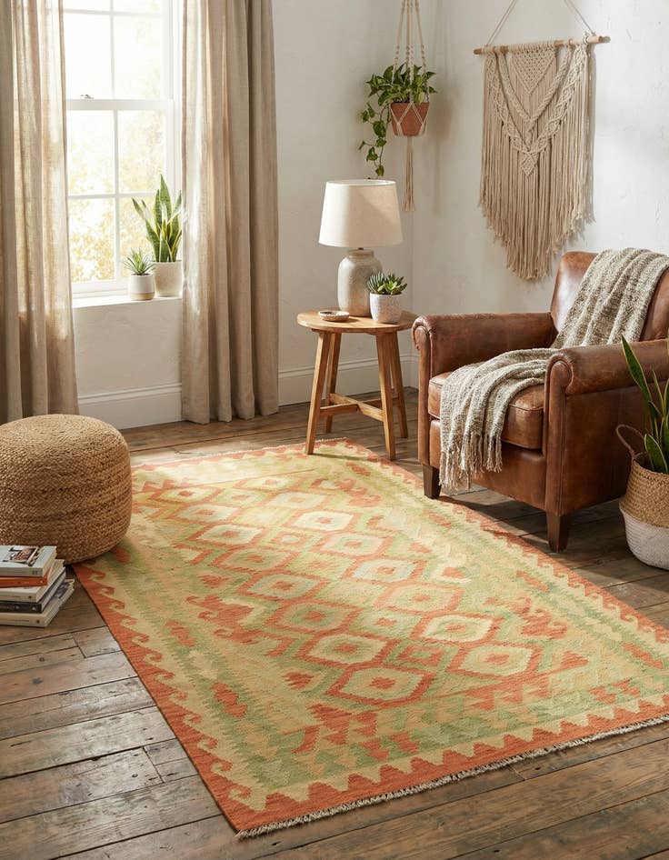 Detail image of 3' 9 x 6'  Hand Woven Kilim Waziri Wool Rug