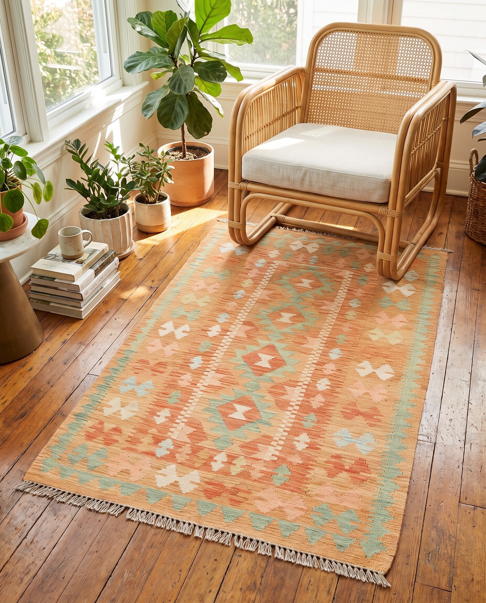 2' 7 x 4' 3 Hand Woven Kilim Waziri Wool Rug
