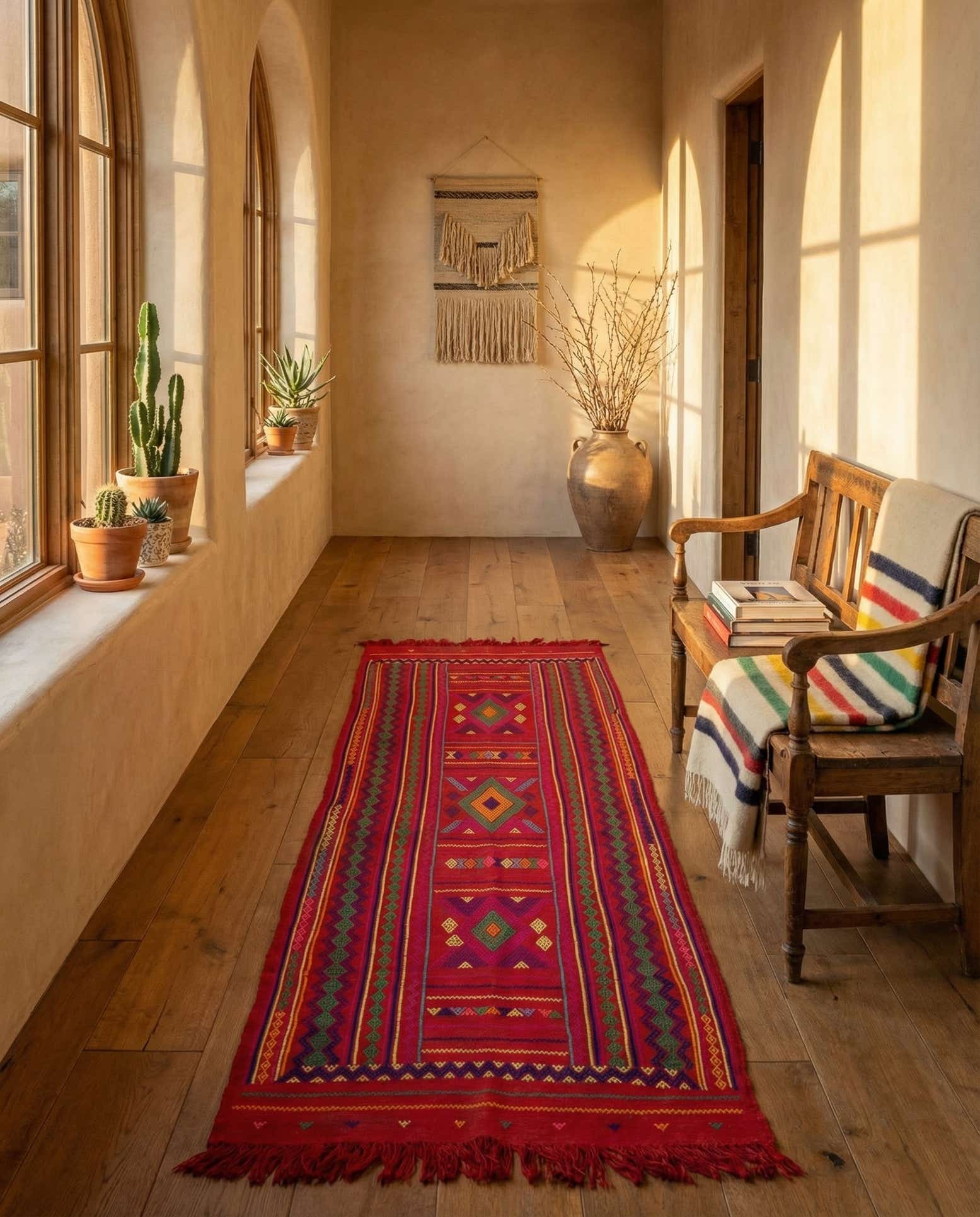 80cm x 255cm Handgeknoopt Kilim Fars Perzisch Wol Loper Vloerkleed