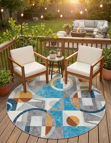 7' 10 x 7' 10 Easy-Clean Modern Indoor / Outdoor Round Rug