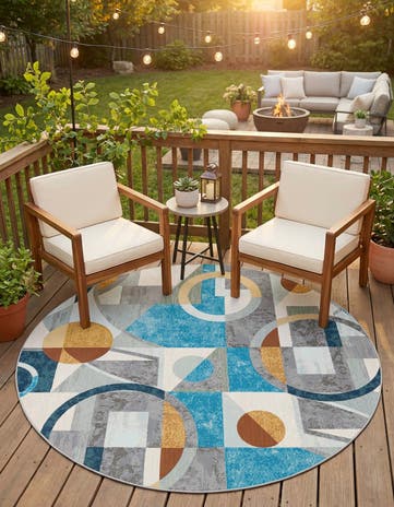 7' 10 x 7' 10 Easy-Clean Modern Indoor / Outdoor Round Rug