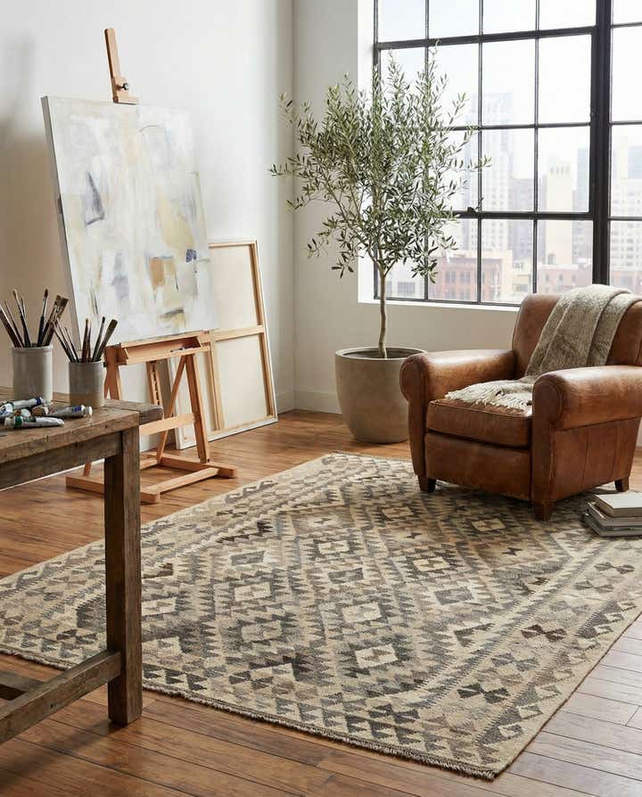 5' 5 x 6' 9 Hand Woven Kilim Maymana Wool Rug