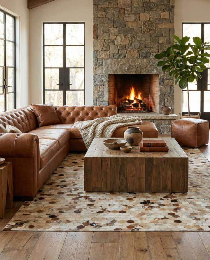 5' x 8' 1 Cowhide Leather Rug