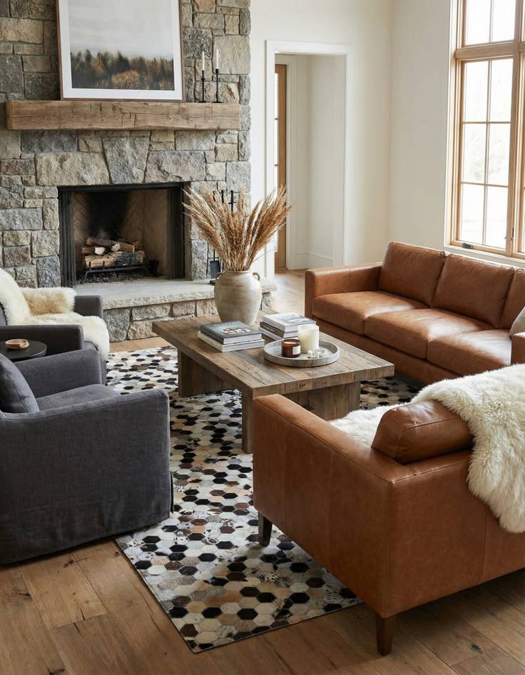 Detail image of 5' 1 x 8' Cowhide Leather Rug