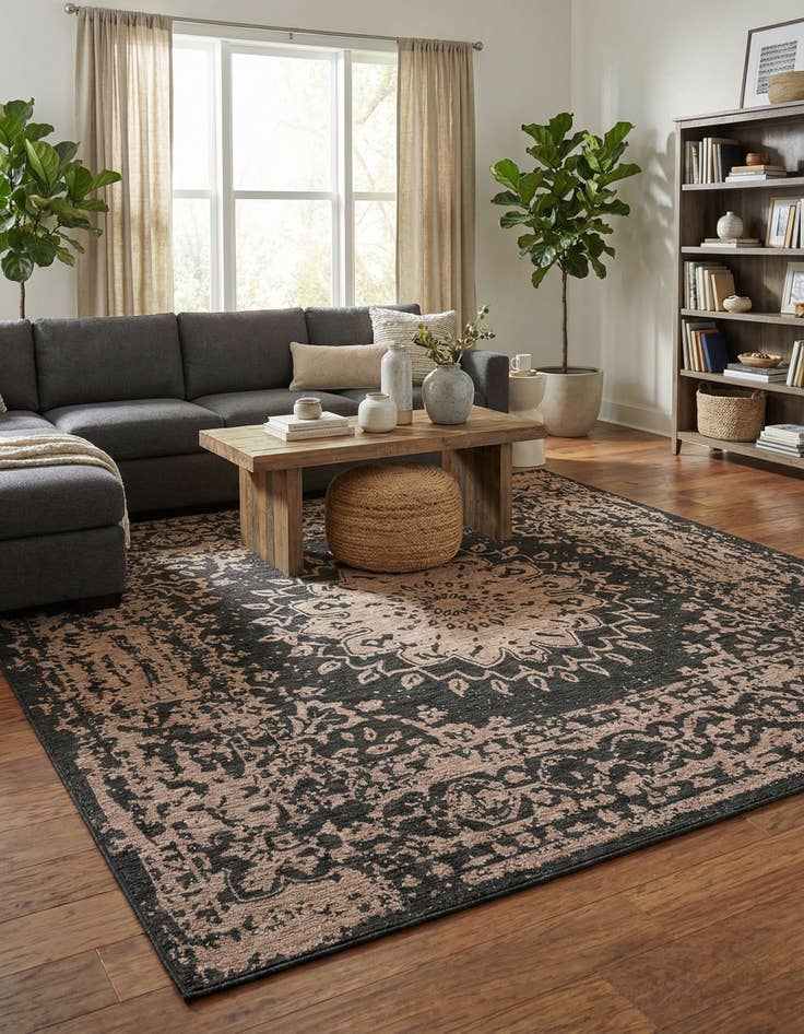 Detail image of  10' x 10'  Washable Traditional Indoor / Outdoor Square Rug