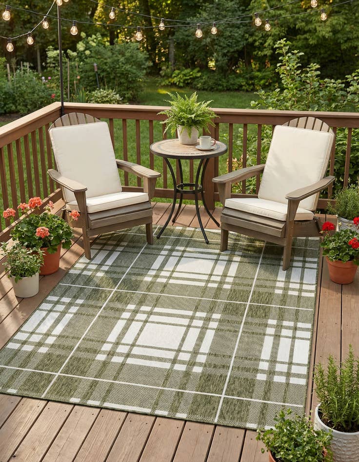 Detail image of 5' 3 x 7'  Washable Checkered Indoor / Outdoor Rug