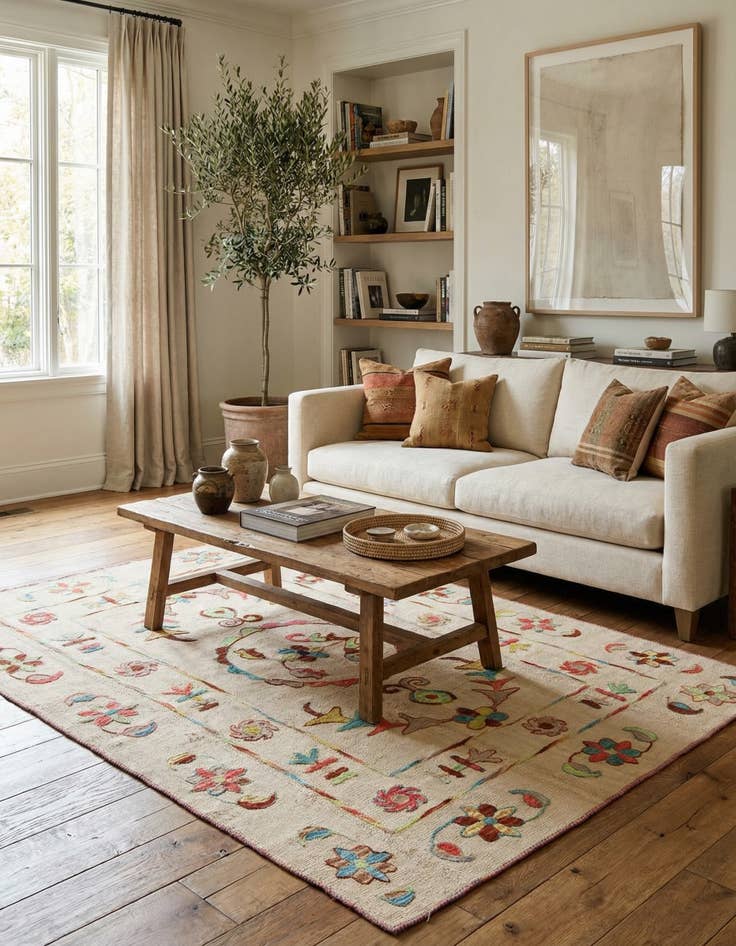 Detail image of 5' x 6' 10  Hand Woven Kilim Suzani Wool Rug