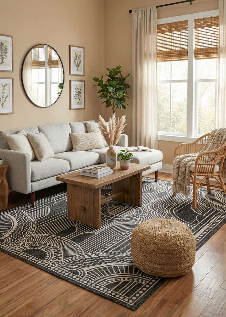 6' 1 x 9' Easy-Clean Traditional Indoor / Outdoor Rug