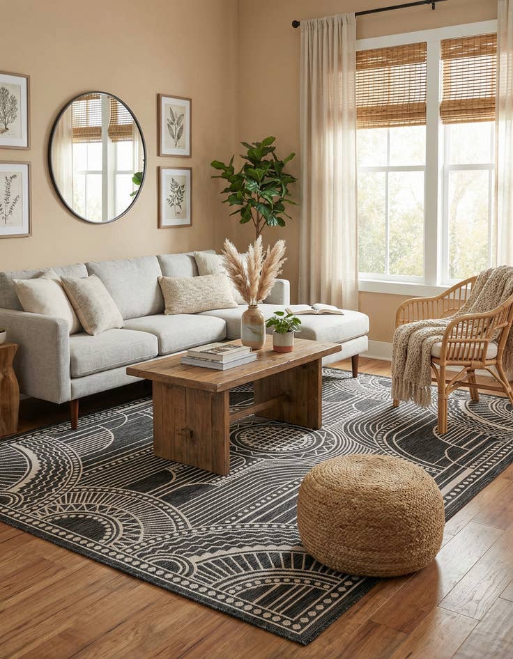 Detail image of  6' 1 x 9'  Washable Traditional Indoor / Outdoor Rug