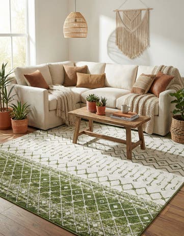 Ivory Green Moroccan Trellis Rug