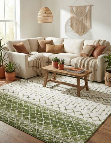 Ivory Green Moroccan Trellis Rug