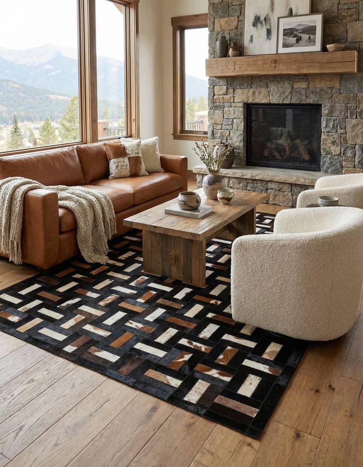 Detail image of  5' 3 x 8' 1 Cowhide - Patchwork Rug