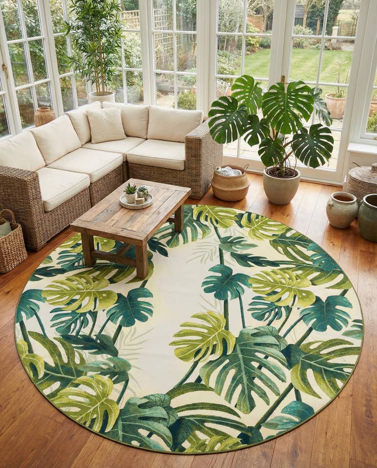 Detail image of 12' x 12' Easy-Clean Botanical Indoor / Outdoor Round Rug