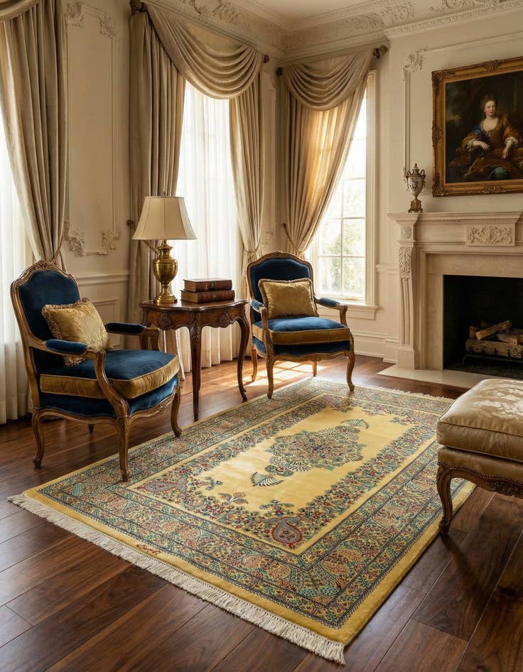 Detail image of 3' 4 x 4' 11 Ghom Silk Rug