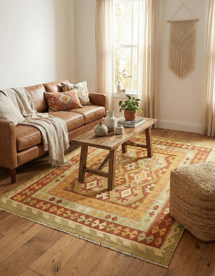 Detail image of 4' 9 x 6' 5  Hand Woven Kilim Waziri Wool Rug