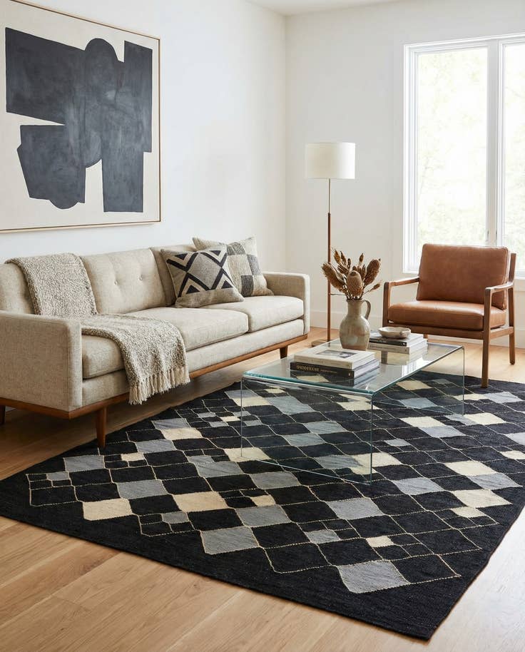 Detail image of 4' 10 x 6' 7 Hand Woven Kilim Modern Wool Rug