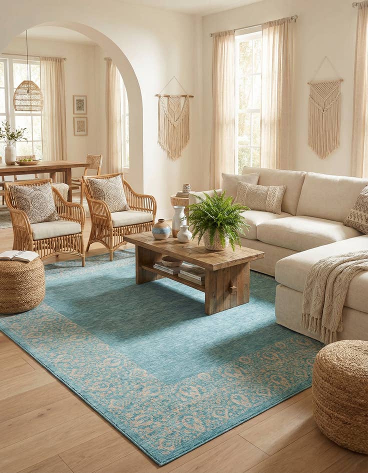 Detail image of 10' 8 x 10' 8 Easy-Clean Border Indoor / Outdoor Square Rug