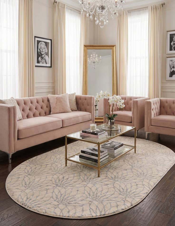 Detail image of 5' 3 x 8'  Marilyn Monroe™ Glam Dahlia Oval Rug