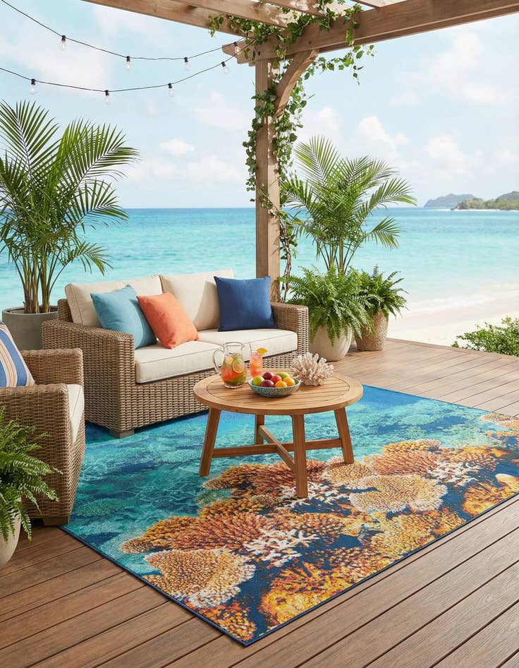 Detail image of 10' x 12'  Washable Coastal Indoor / Outdoor Rug