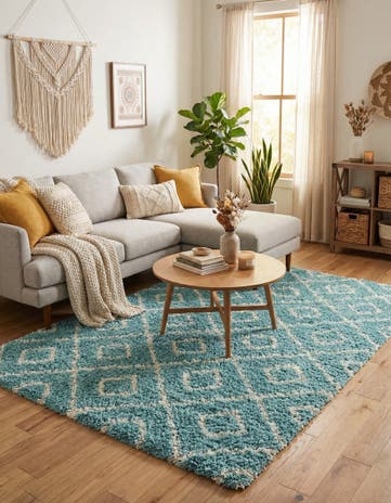 Aqua Lattice Shag Rug