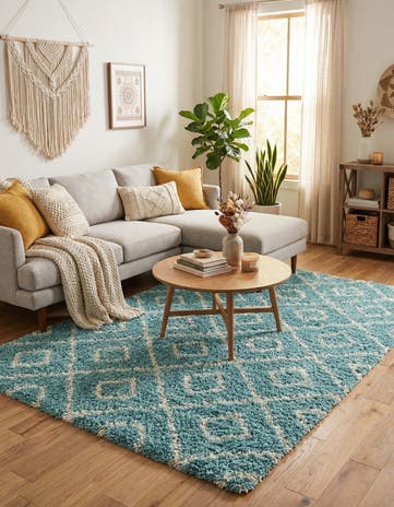 Aqua Lattice Shag Rug