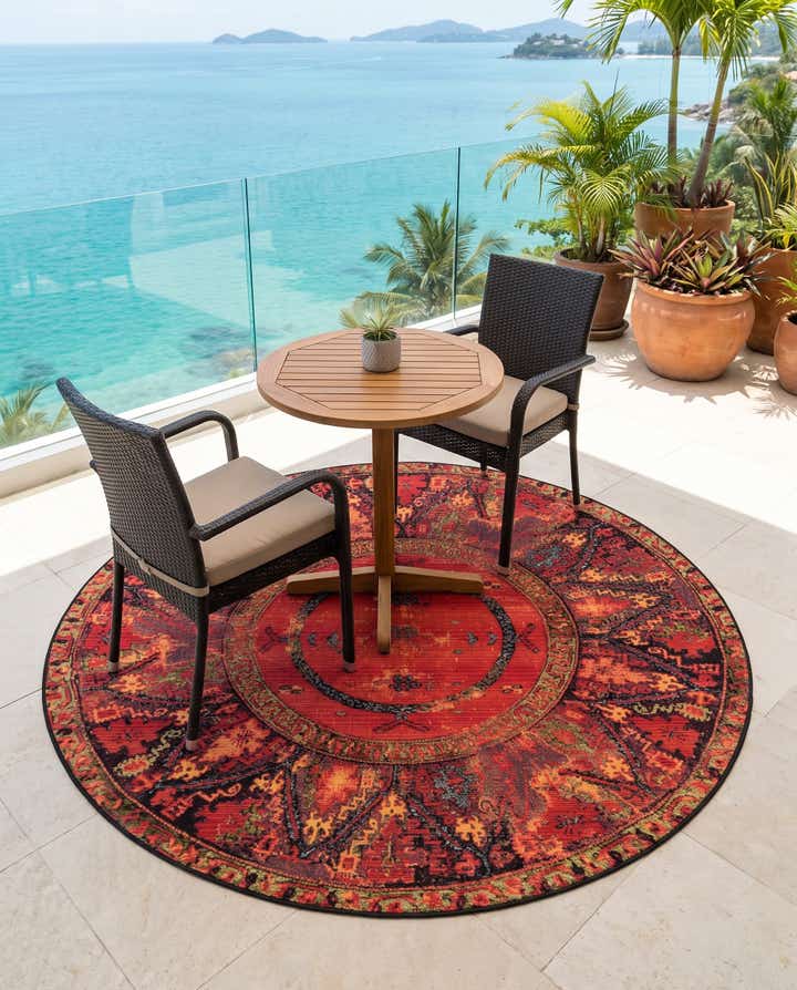 5' x 5' Easy-Clean Tribal Indoor / Outdoor Round Rug