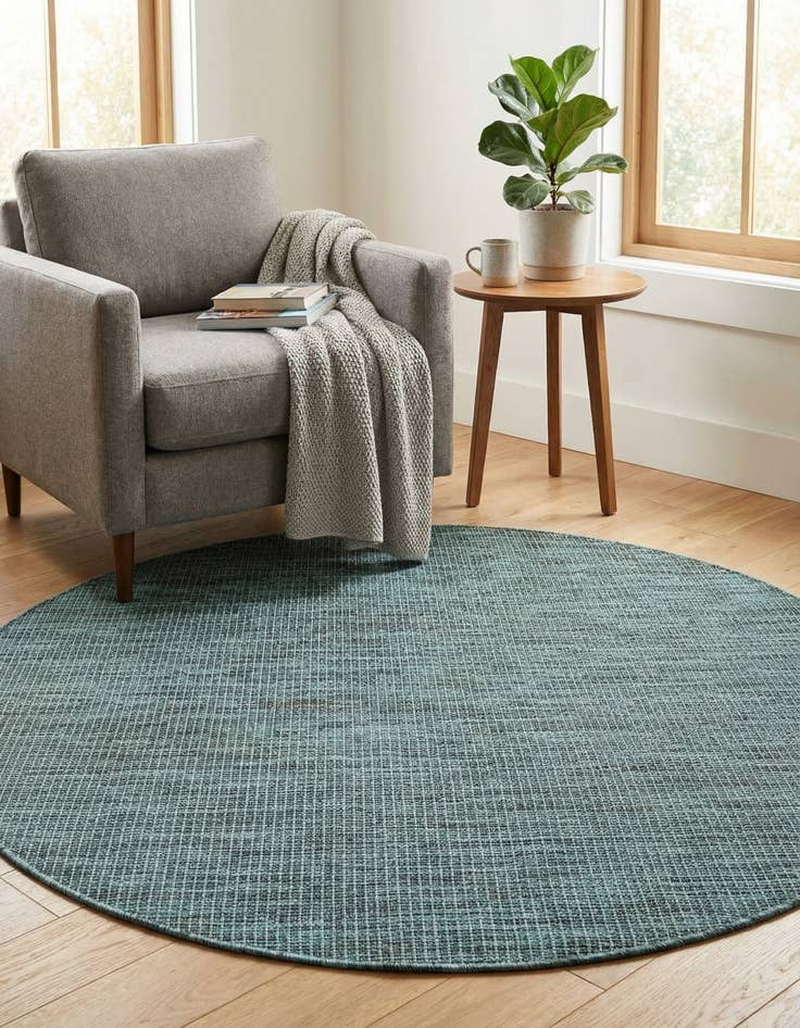 Detail image of 4' 1 x 4' 1  Washable Solid Indoor / Outdoor Round Rug