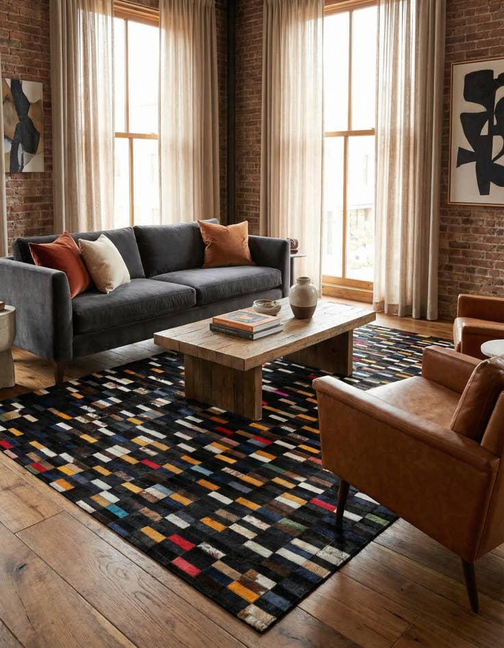 Detail image of  5' 2 x 7' 11 Cowhide - Patchwork Rug